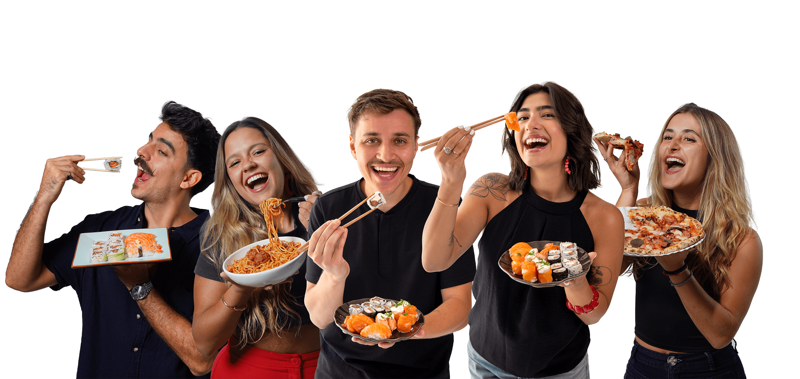 Pessoas felizes com pratos