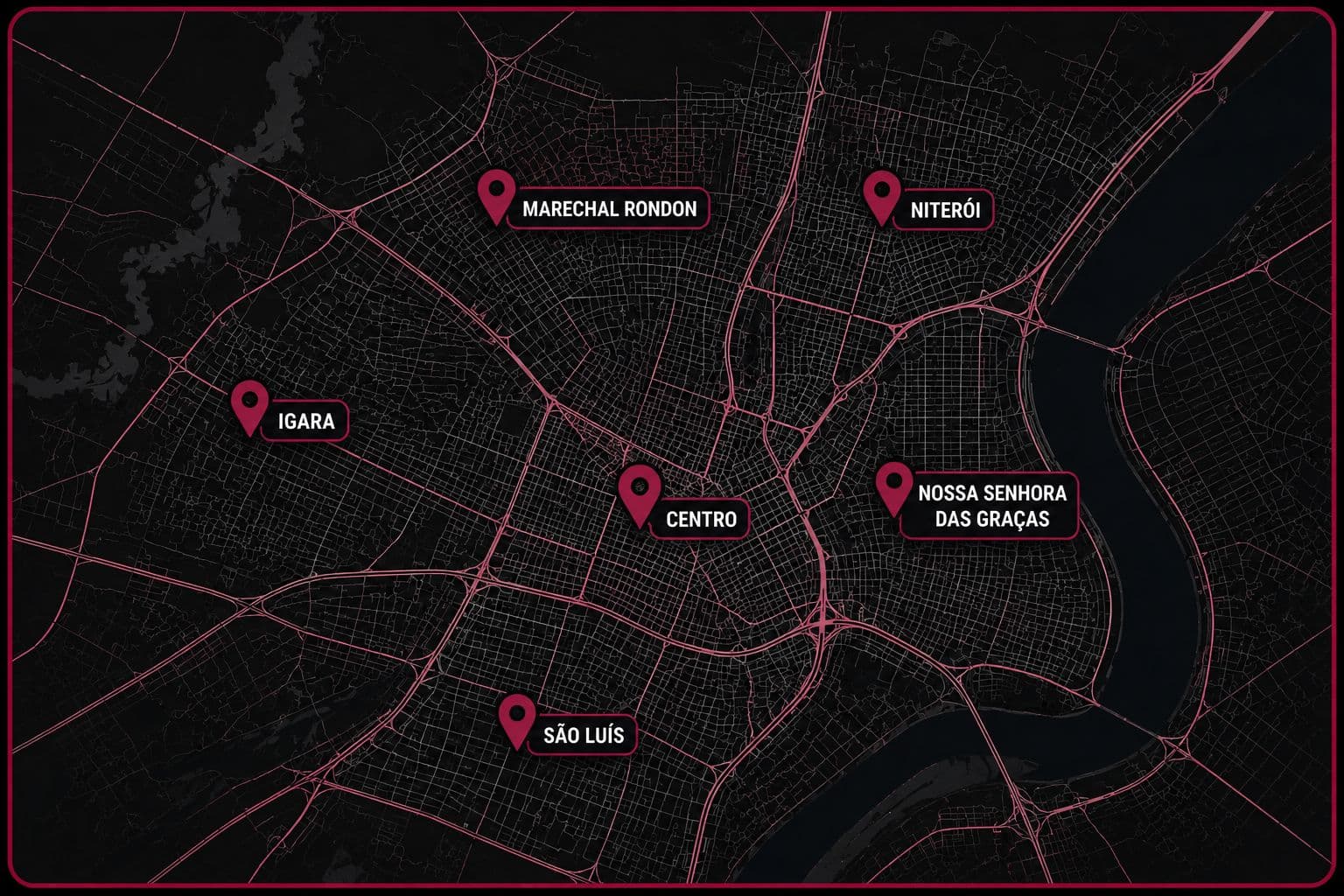 Mapa de Canoas com os bairros atendidos pelo Canoas em Dobro